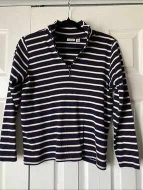 L.L. Bean Navy and White Striped Half-Zip Pullover Size M PET